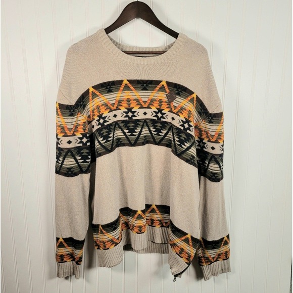 Parish Nation 4XL Southwestern Aztec Knit Sweater Beige Orange Fall Cozy - Picture 1 of 9